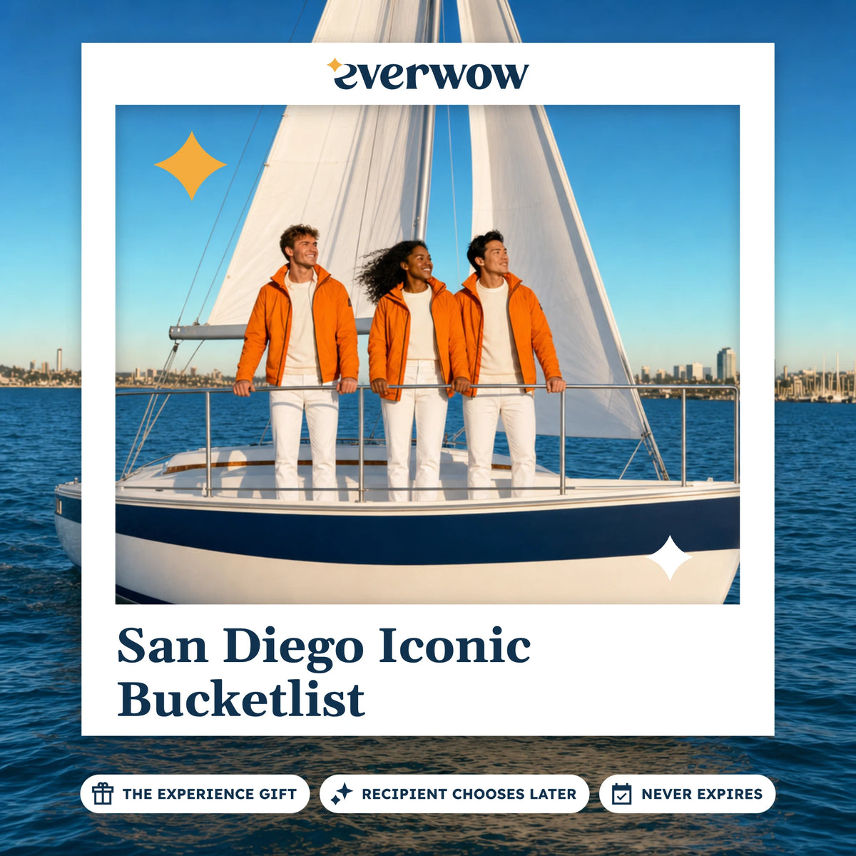 Everwow San Diego Iconic Bucketlist experience gift photo in a frame, friends sailing the bay