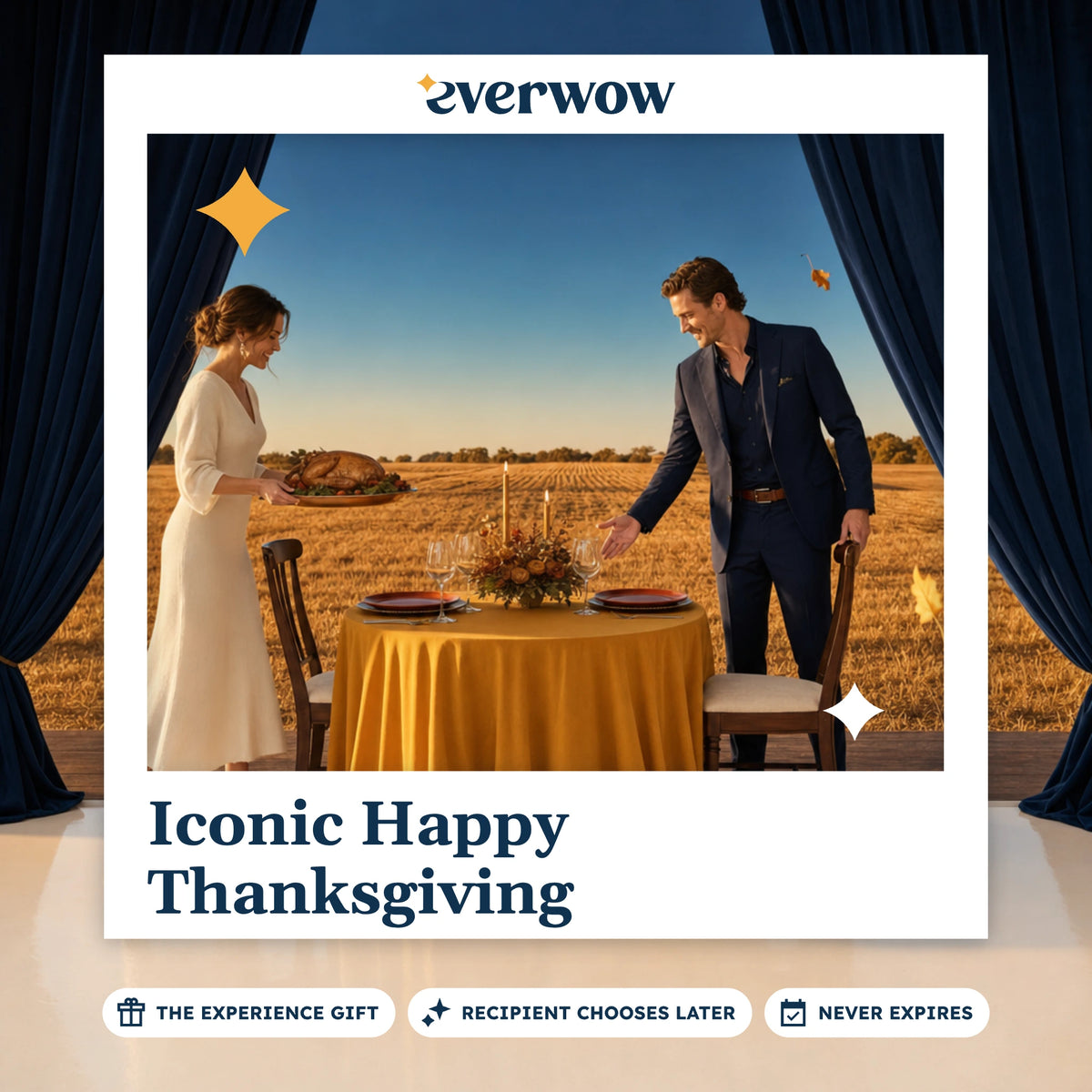 Everwow Iconic Happy Thanksgiving experience gift photo in a frame, harvest table in a field