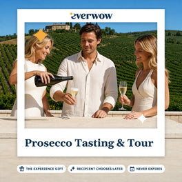 Everwow Prosecco Tasting & Tour experience gift photo in a frame, pouring flutes above vineyards