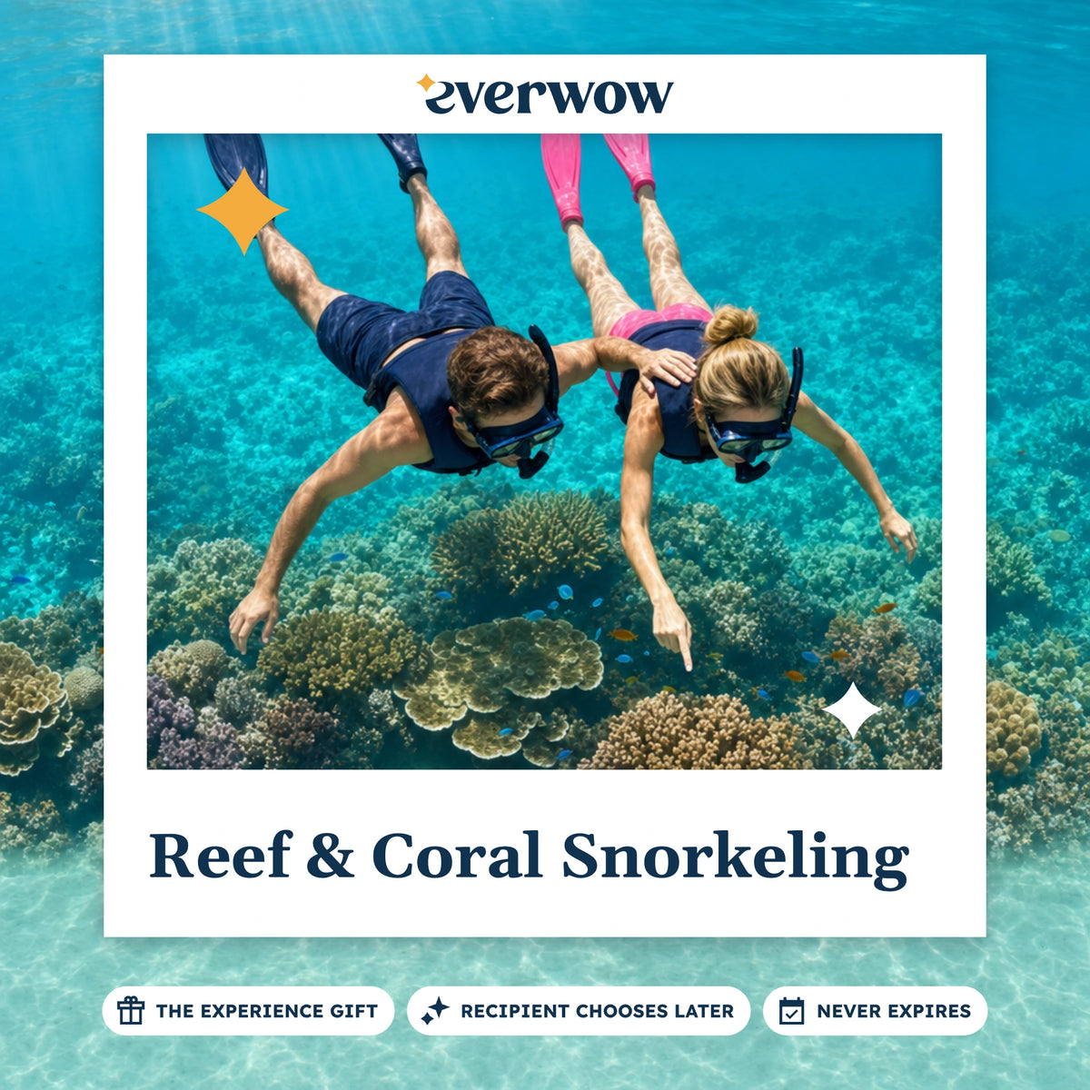 Everwow Reef & Coral Snorkeling experience gift photo in a frame, snorkelers over coral