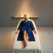 Woman resting on a spa table high above the city, Chicago Relaxing experience gift