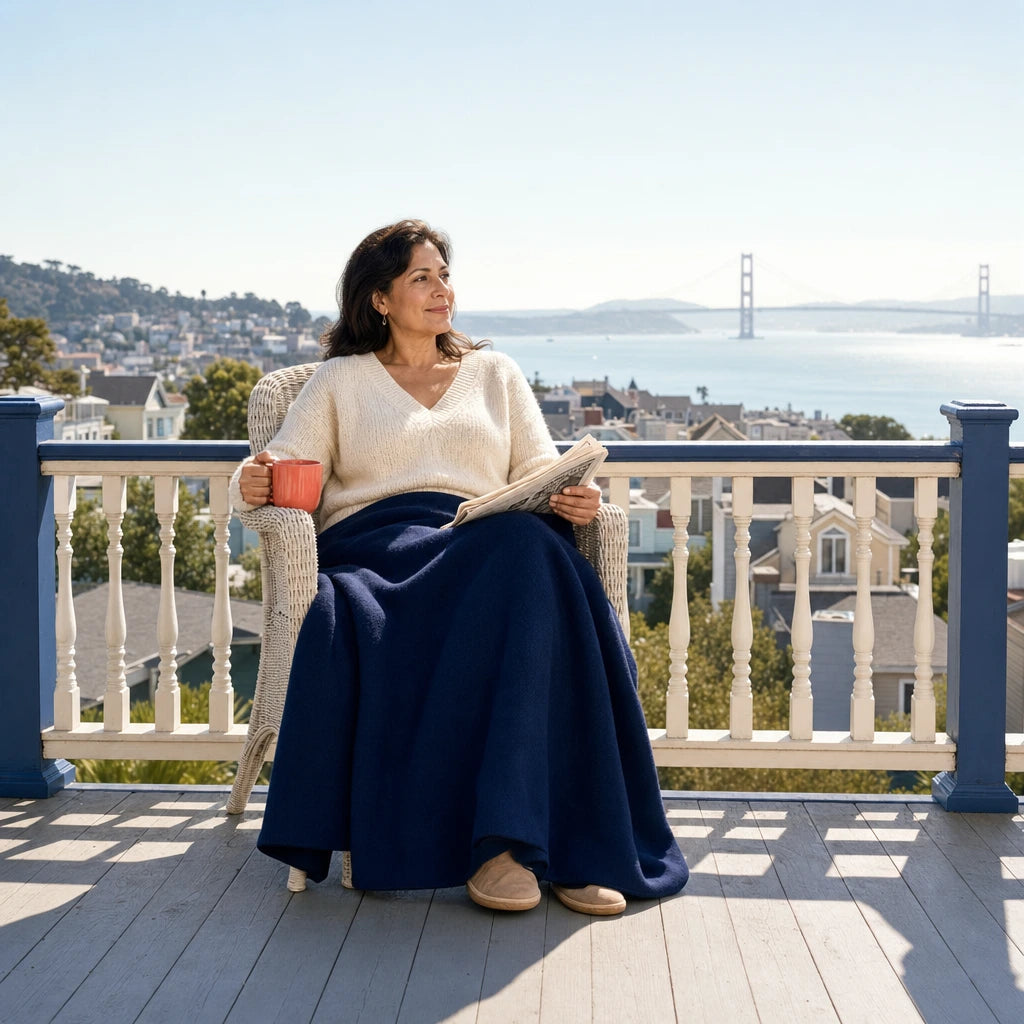 Woman with coffee on a porch above the bay, San Francisco Relaxing Experience Collection experience gift