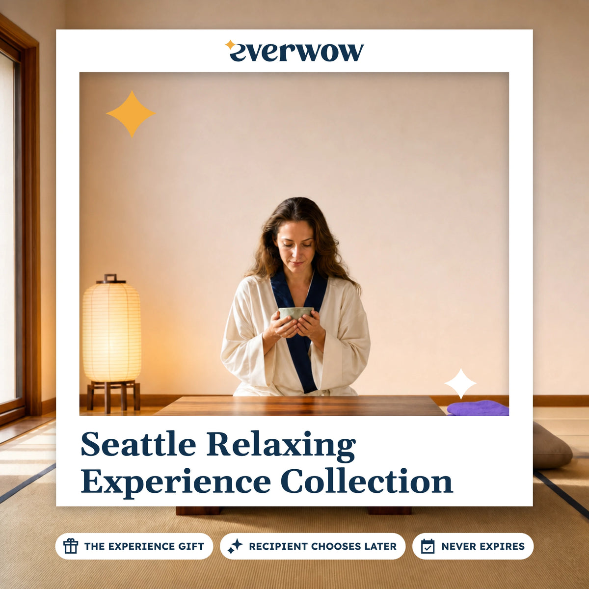 Everwow Seattle Relaxing Experience Collection experience gift photo in a frame, tea in a spa room