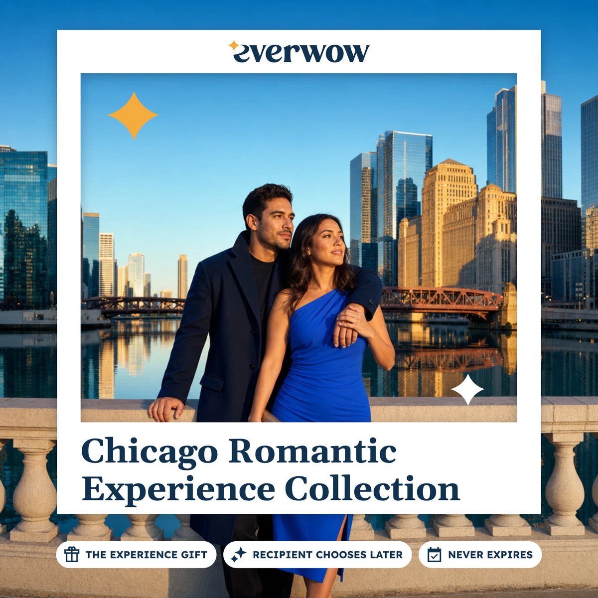 Everwow Chicago Romantic experience gift photo in a frame, riverwalk at evening