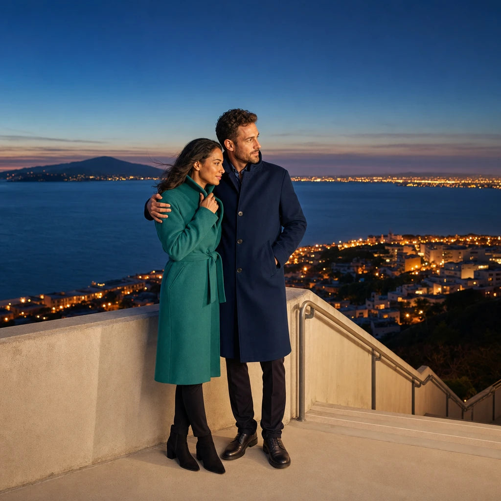 Couple at a hillside stairway above the bay at dusk, San Francisco Romantic Experience Collection experience gift