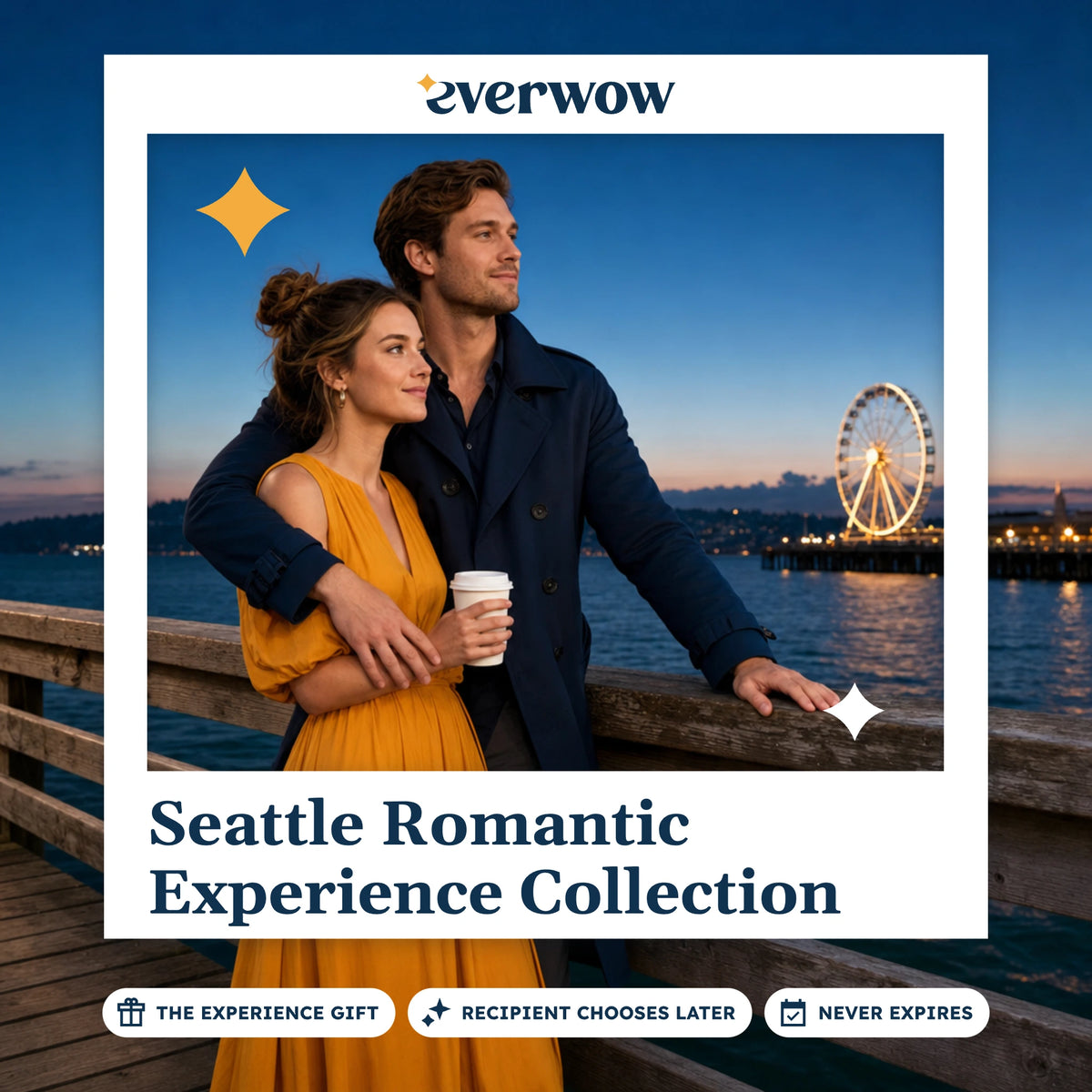 Everwow Seattle Romantic Experience Collection experience gift photo in a frame, dusk pier and Ferris wheel