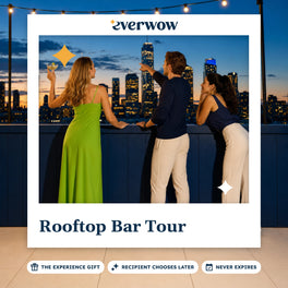 Everwow Rooftop Bar Tour experience gift photo in a frame, friends at a rooftop rail