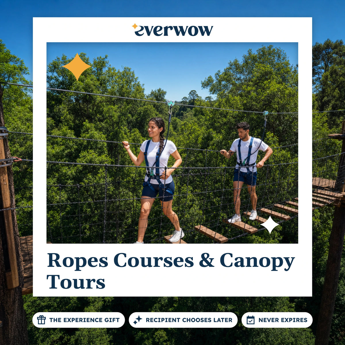 Everwow Ropes Courses & Canopy Tours experience gift photo in a frame, canopy ropes crossing