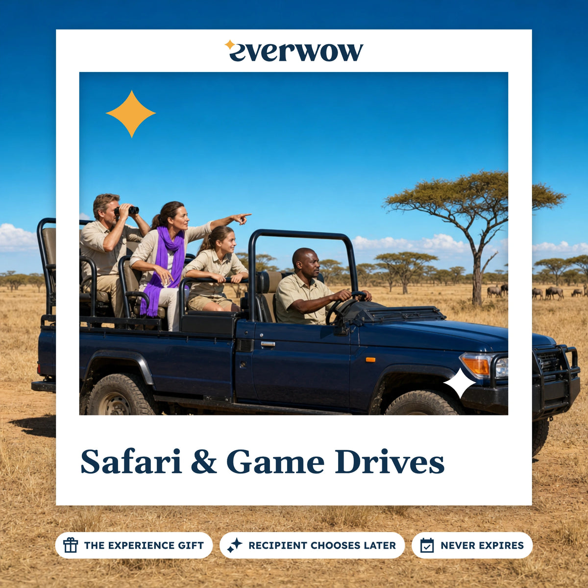 Everwow Safari & Game Drives experience gift photo in a frame, family in a safari 4x4