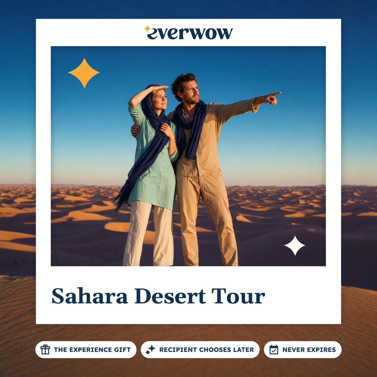 Everwow Sahara Desert Tour experience gift photo in a frame, couple on a dune crest