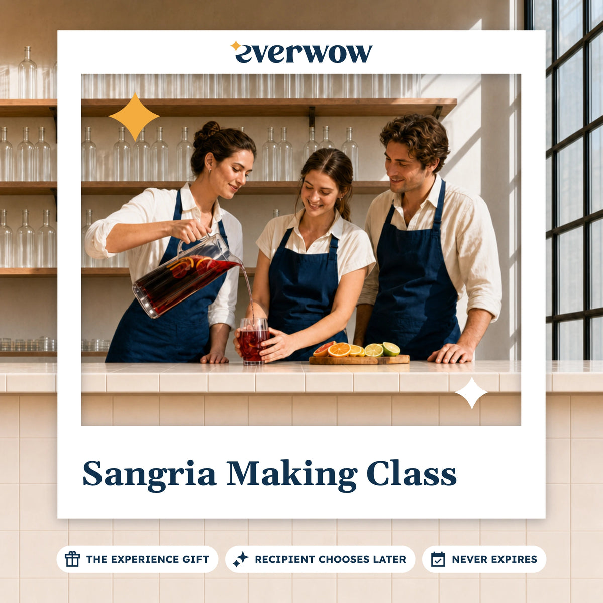 Everwow Sangria Making Class experience gift photo in a frame, sangria poured in class
