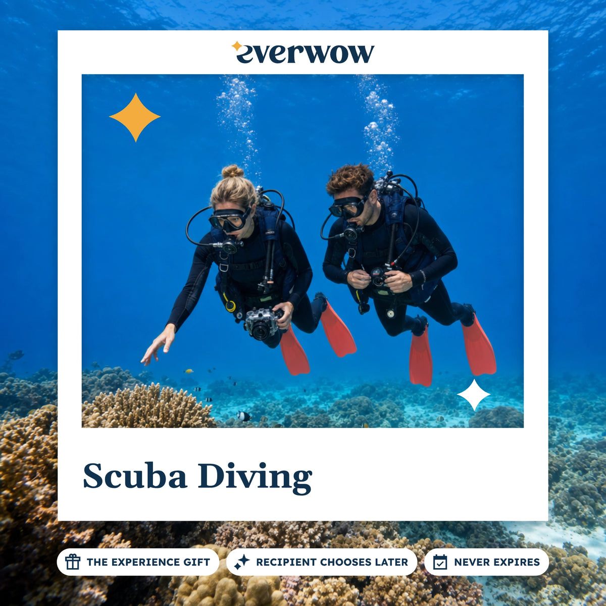 Everwow Scuba Diving experience gift photo in a frame, divers over a coral reef