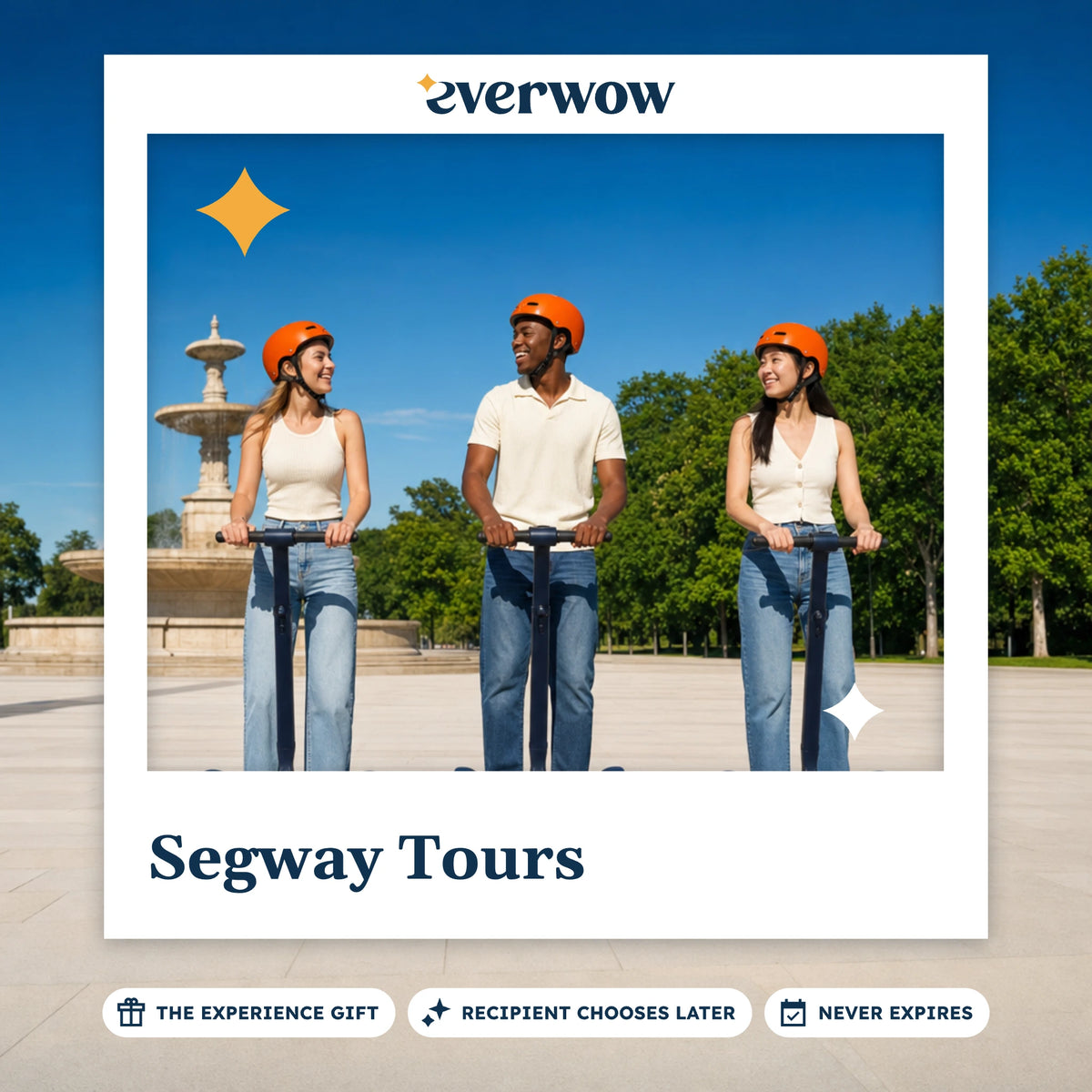 Everwow Segway Tours experience gift photo in a frame, friends on segways in a plaza