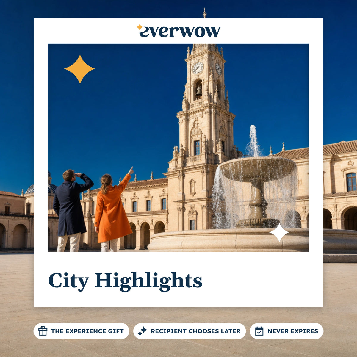 Everwow City Highlights experience gift photo in a frame, fountain and clock tower