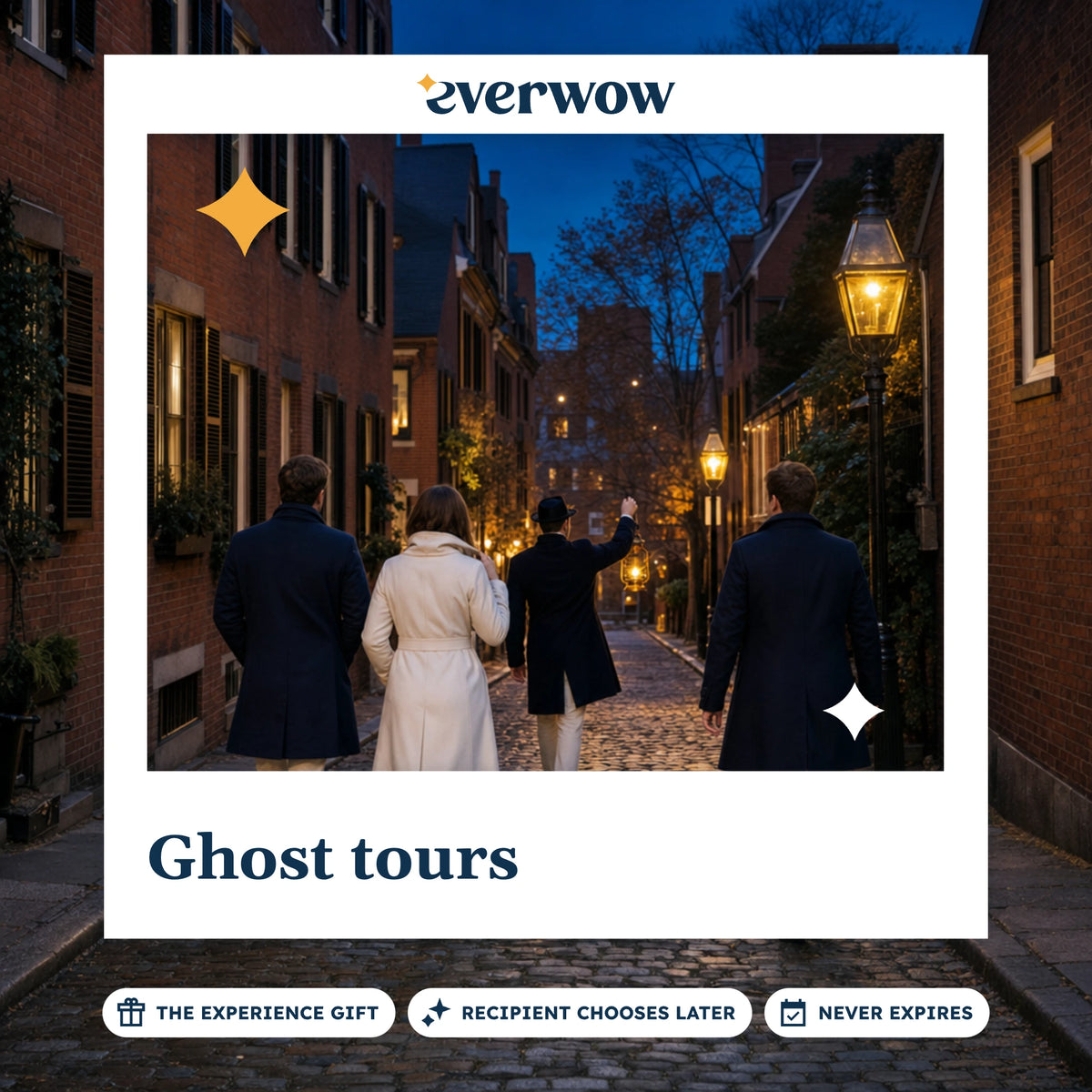Everwow Ghost tours experience gift photo in a frame, lantern-lit cobblestone lane