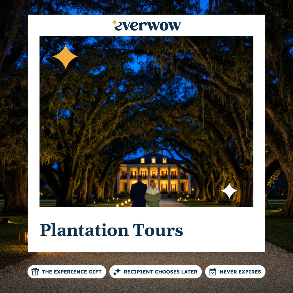 Everwow Plantation Tours experience gift photo in a frame, lantern-lit oak avenue
