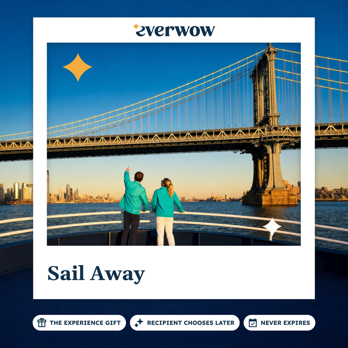 Everwow Sail Away experience gift photo in a frame, boat nearing a bridge