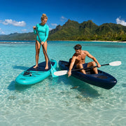 Couple on a paddleboard and kayak over a clear lagoon spotting reef fish, Snorkel & Paddleboard Combo experience gift