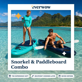 Everwow Snorkel & Paddleboard Combo experience gift photo in a frame, couple on a lagoon