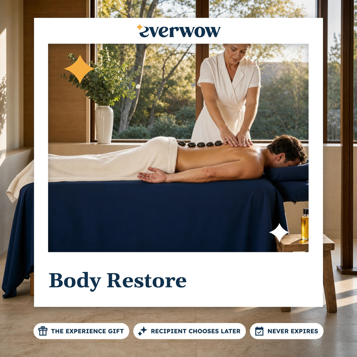 Everwow Body Restore experience gift photo in a frame, hot stone massage