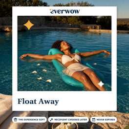 Everwow Float Away experience gift photo in a frame, woman floating on a pool