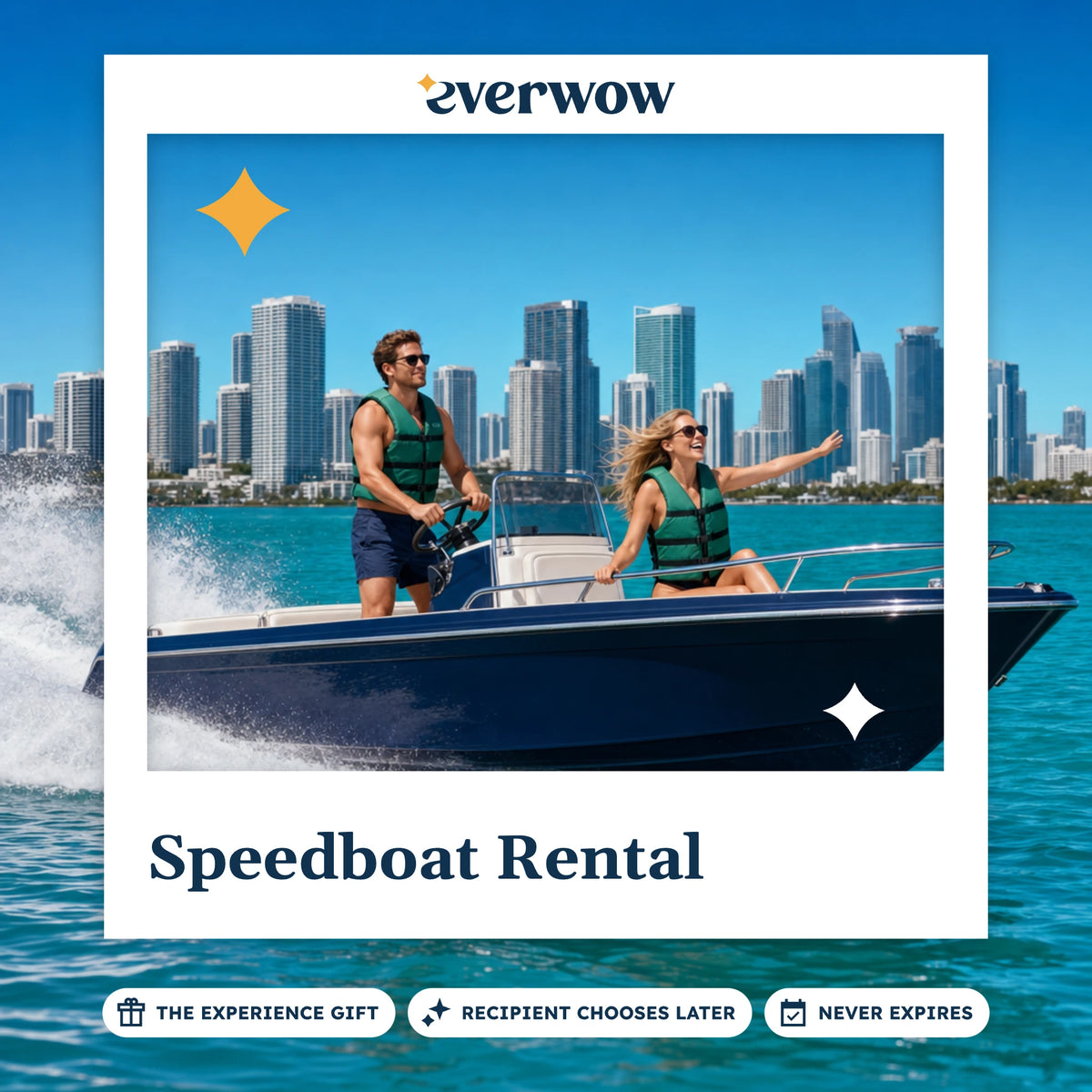 Everwow Speedboat Rental experience gift photo in a frame, speedboat on Biscayne Bay