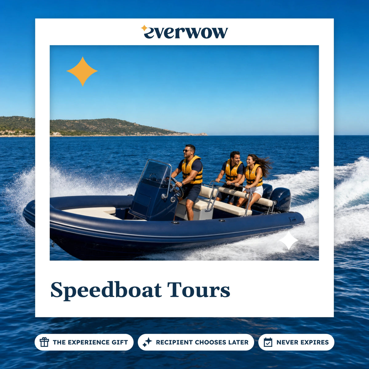Everwow Speedboat Tours experience gift photo in a frame, tour boat banking at speed