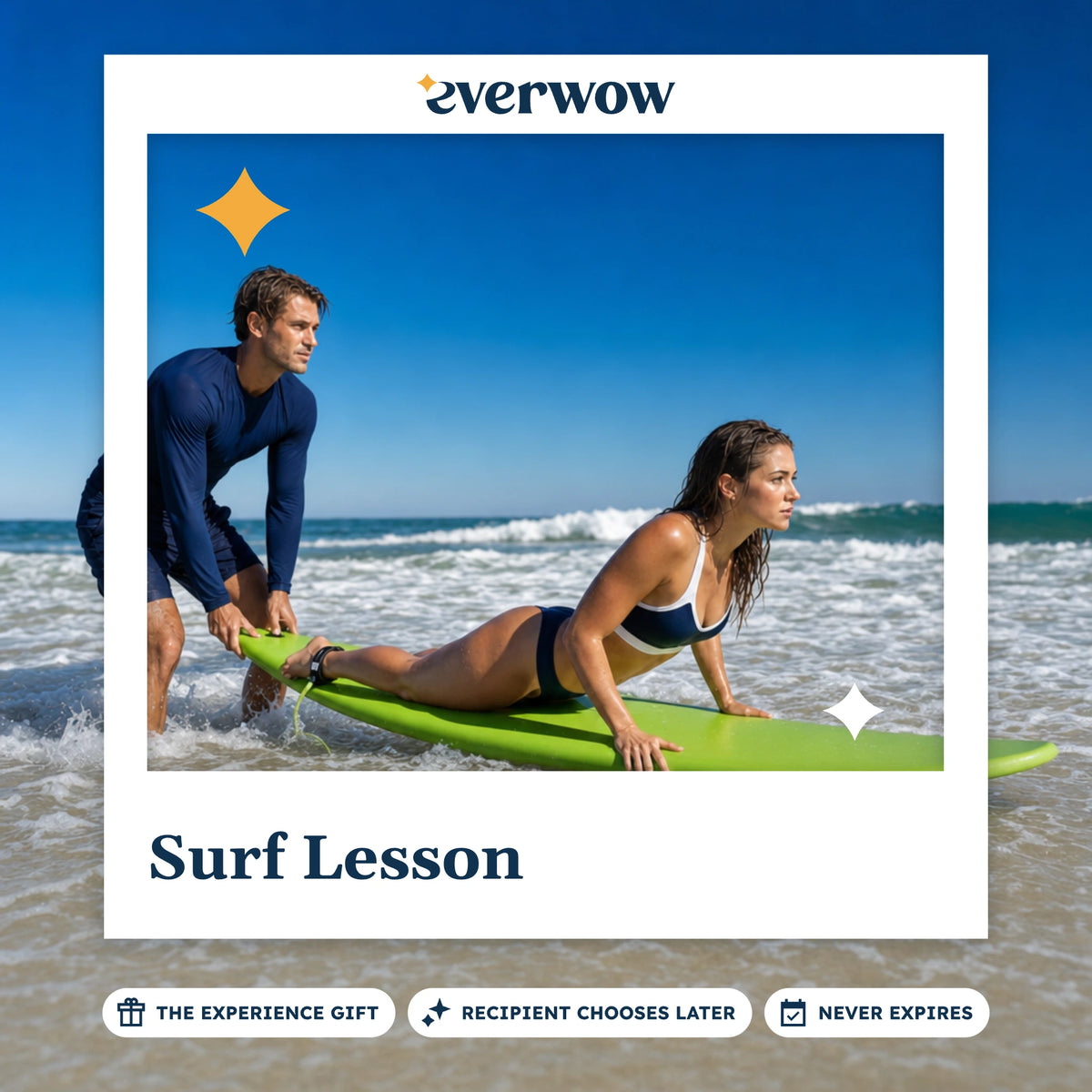 Everwow Surf Lesson experience gift photo in a frame, surf lesson in the shallows