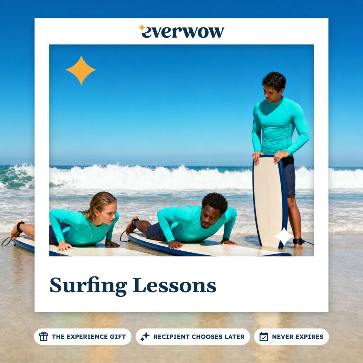 Everwow Surfing Lessons experience gift photo in a frame, surf lesson in the shallows