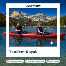Everwow Tandem Kayak experience gift photo in a frame, red kayak on an alpine lake