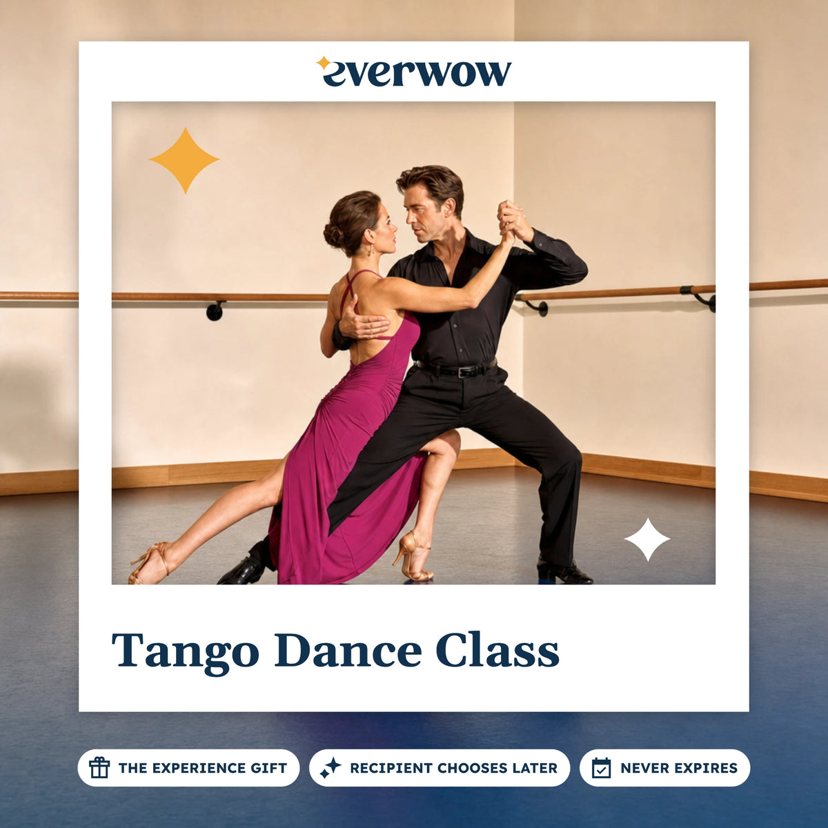 Everwow Tango Dance Class experience gift photo in a frame, tango step in the studio