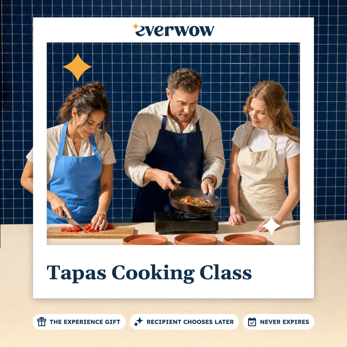 Everwow Tapas Cooking Class experience gift photo in a frame, tapas pan on the stove