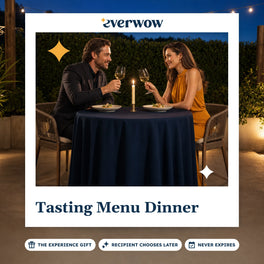 Everwow Tasting Menu Dinner experience gift photo in a frame, couple toasting at dinner