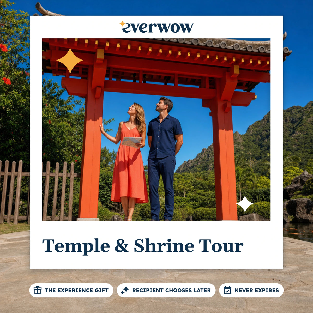Everwow Temple & Shrine Tour experience gift photo in a frame, couple at a temple gate