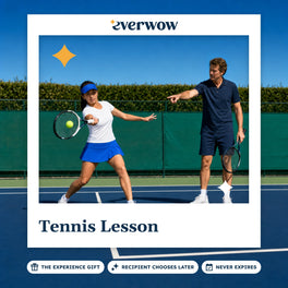 Everwow Tennis Lesson experience gift photo in a frame, forehand lesson on court