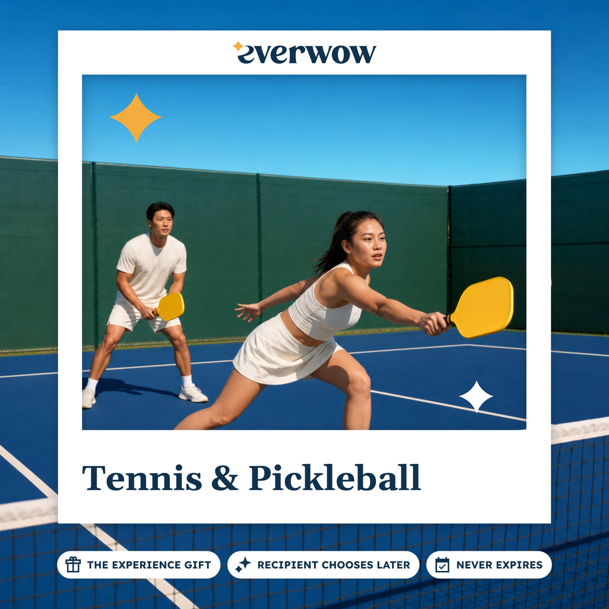Everwow Tennis & Pickleball experience gift photo in a frame, couple playing pickleball