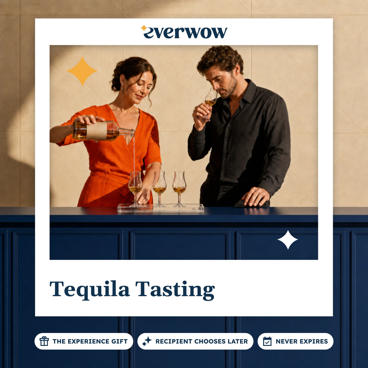 Everwow Tequila Tasting experience gift photo in a frame, tequila flight being poured