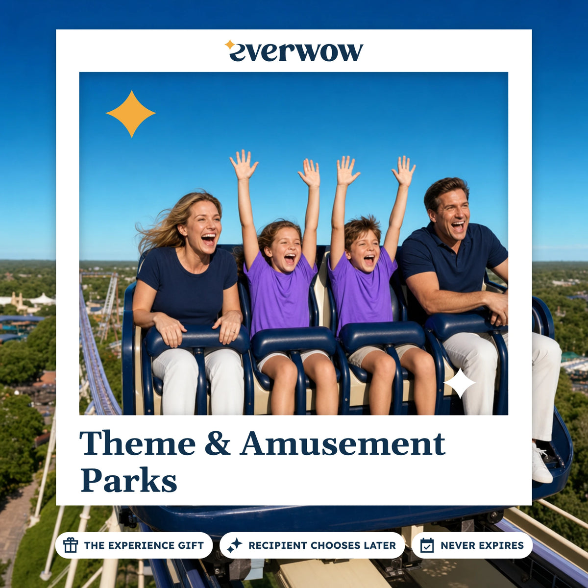 Everwow Theme & Amusement Parks experience gift photo in a frame, family on a roller coaster