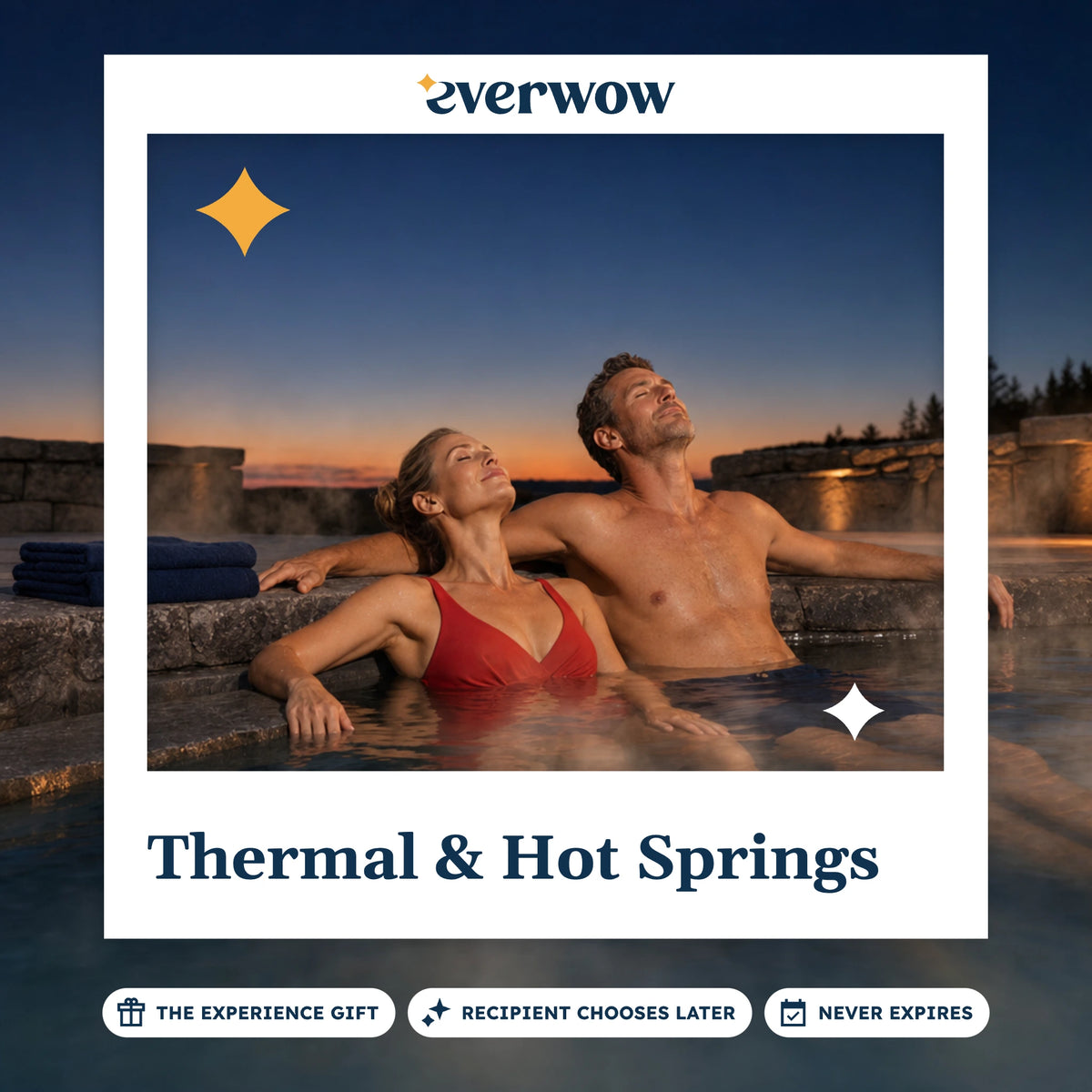 Everwow Thermal & Hot Springs experience gift photo in a frame, couple in a hot spring pool