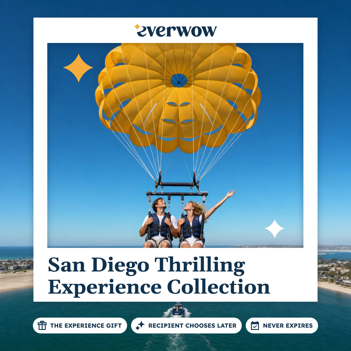 Everwow San Diego Thrilling Experience Collection experience gift photo in a frame, parasailing over the bay