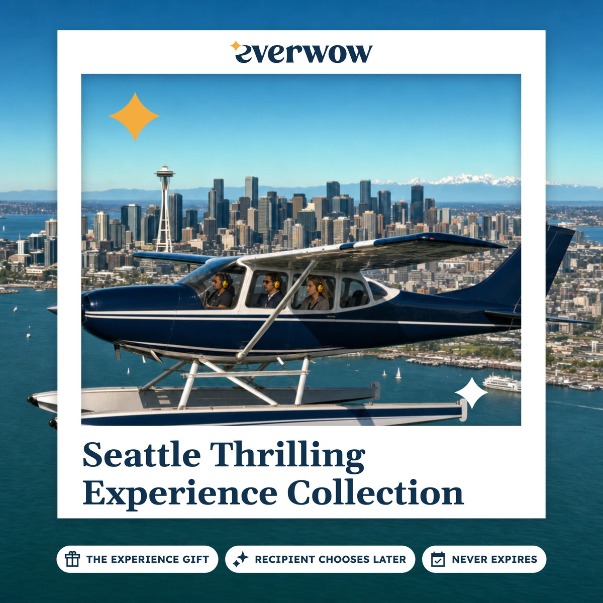 Everwow Seattle Thrilling Experience Collection experience gift photo in a frame, floatplane over Seattle