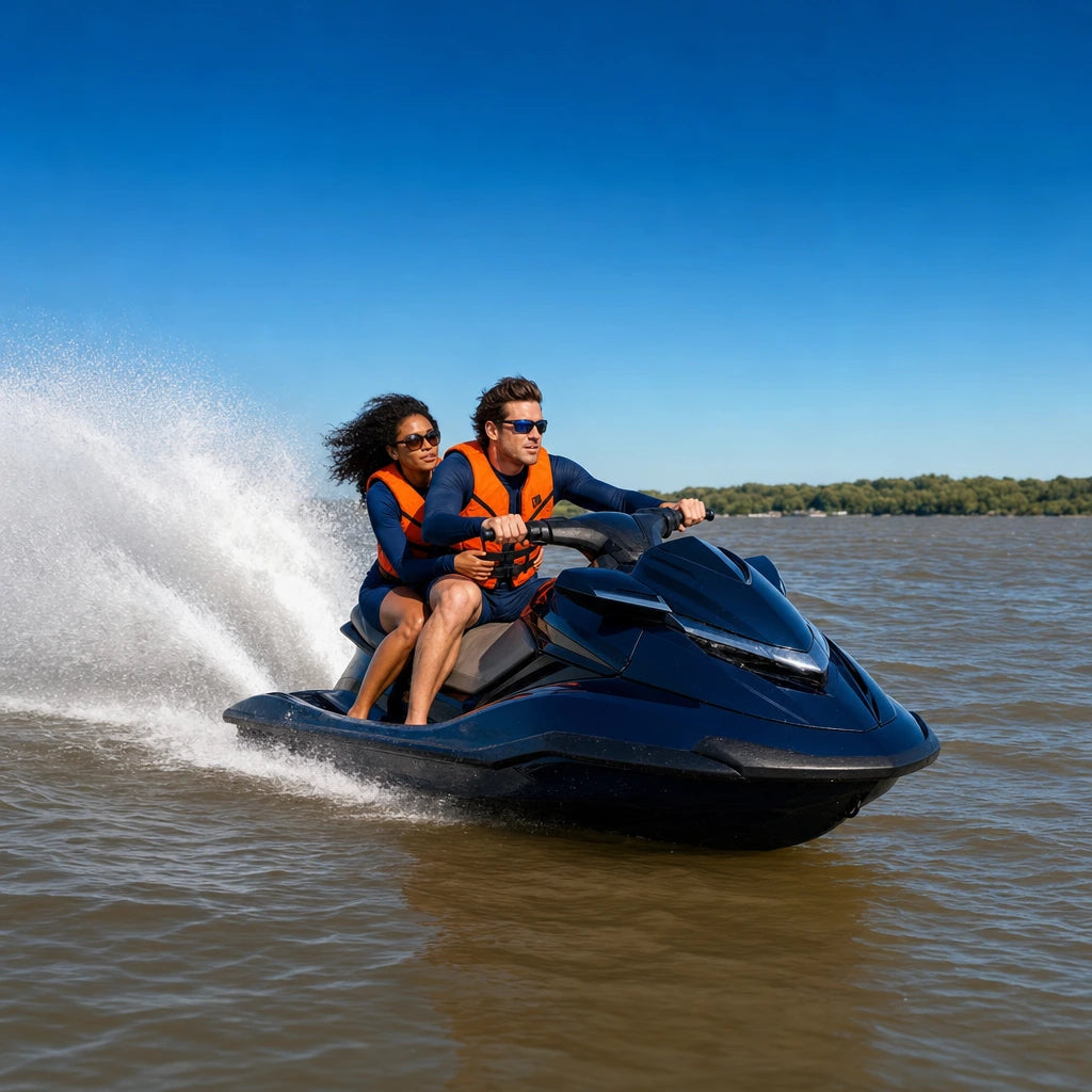 Two riders on a jet ski cutting across the Potomac, Washington DC Thrilling Experience Collection experience gift