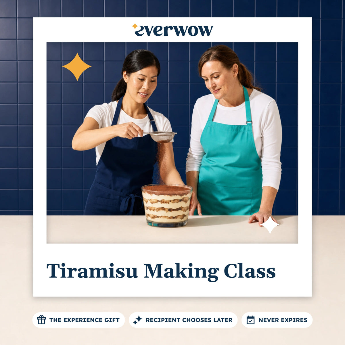 Everwow Tiramisu Making Class experience gift photo in a frame, cocoa dusted on tiramisu