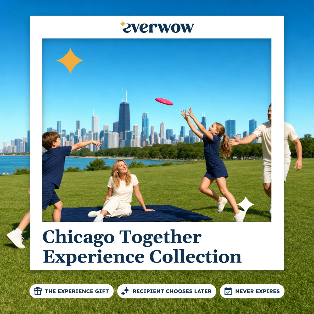 Everwow Chicago Together experience gift photo in a frame, family frisbee in the park