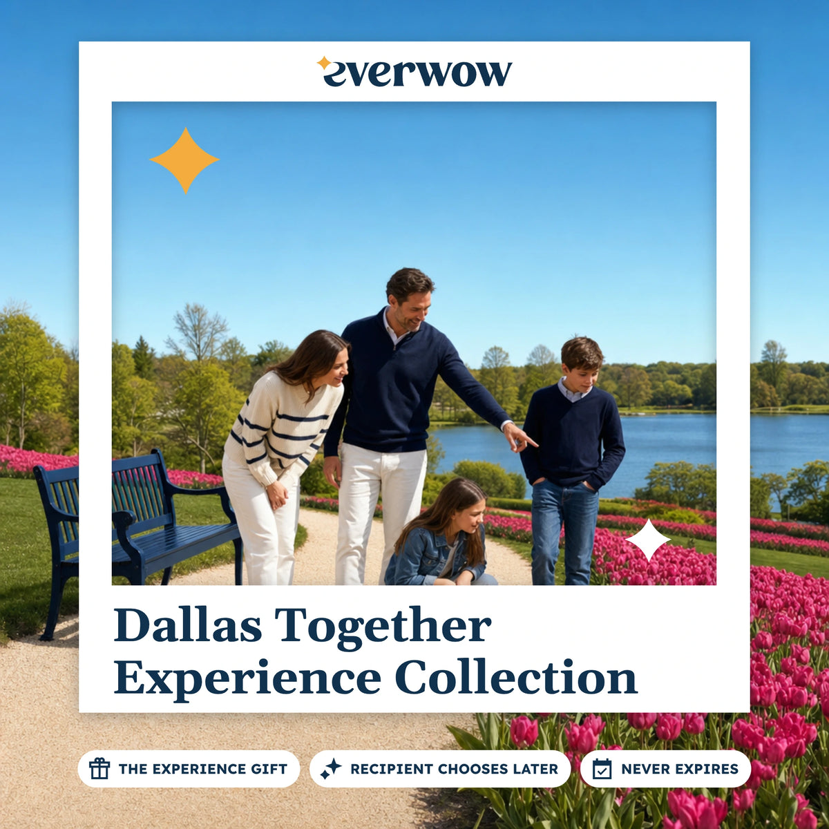Everwow Dallas Together experience gift photo in a frame, family among tulips