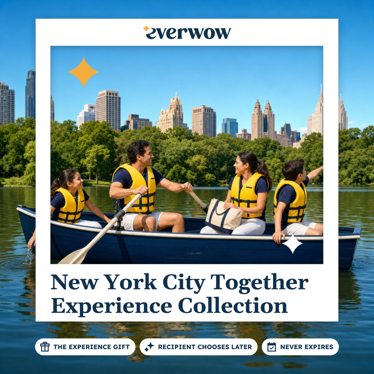 Everwow New York City Together Experience Collection gift photo in a frame, family rowboat outing
