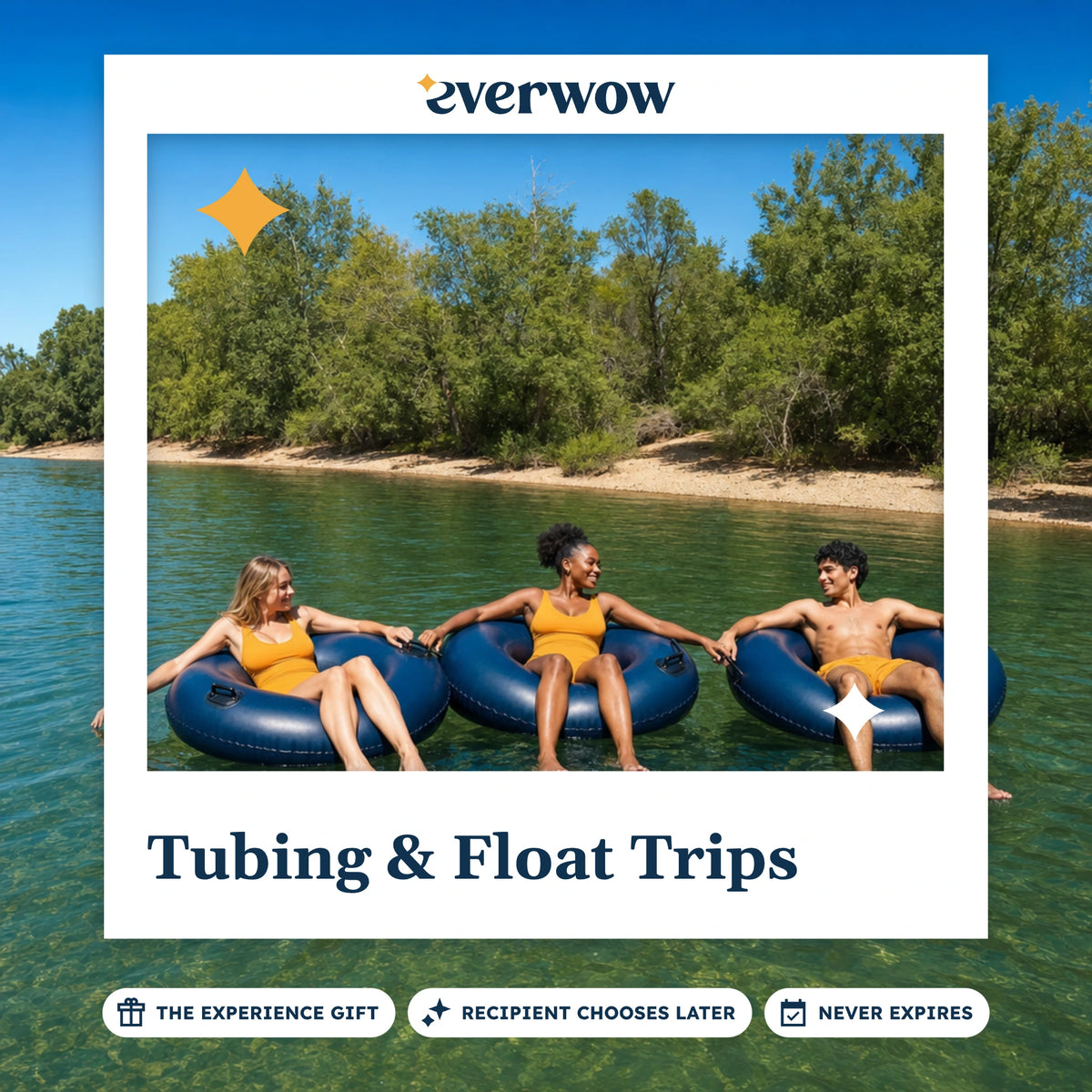 Everwow Tubing & Float Trips experience gift photo in a frame, friends tubing a lazy river