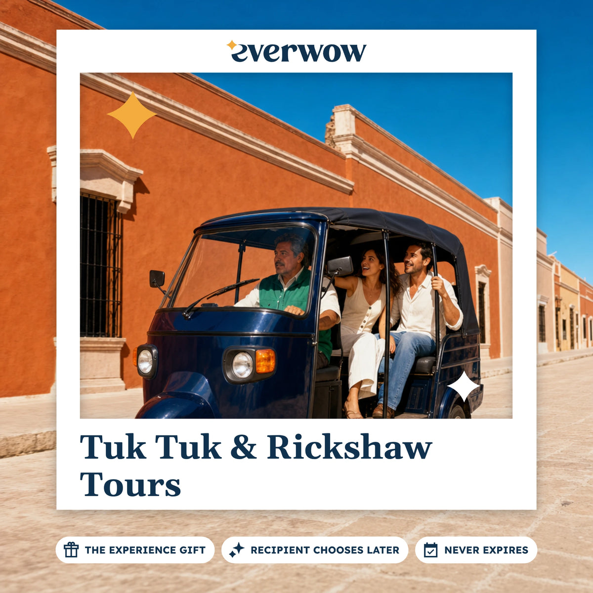 Everwow Tuk Tuk & Rickshaw Tours experience gift photo in a frame, couple riding a tuk-tuk