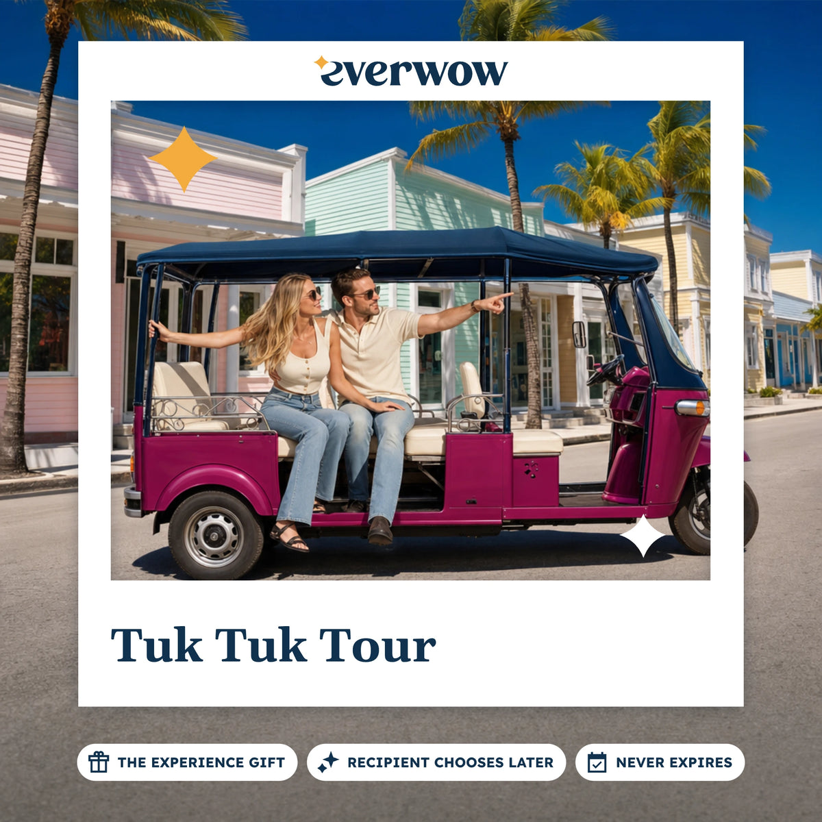 Everwow Tuk Tuk Tour experience gift photo in a frame, tuk-tuk on a Key West street