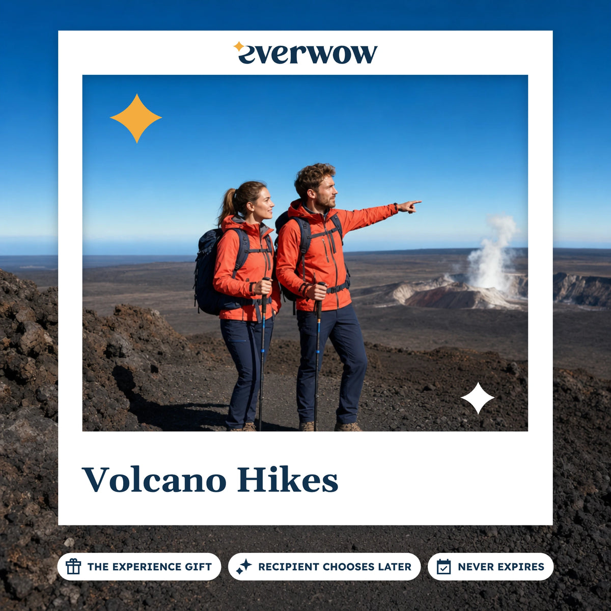 Everwow Volcano Hikes experience gift photo in a frame, hikers on a crater rim